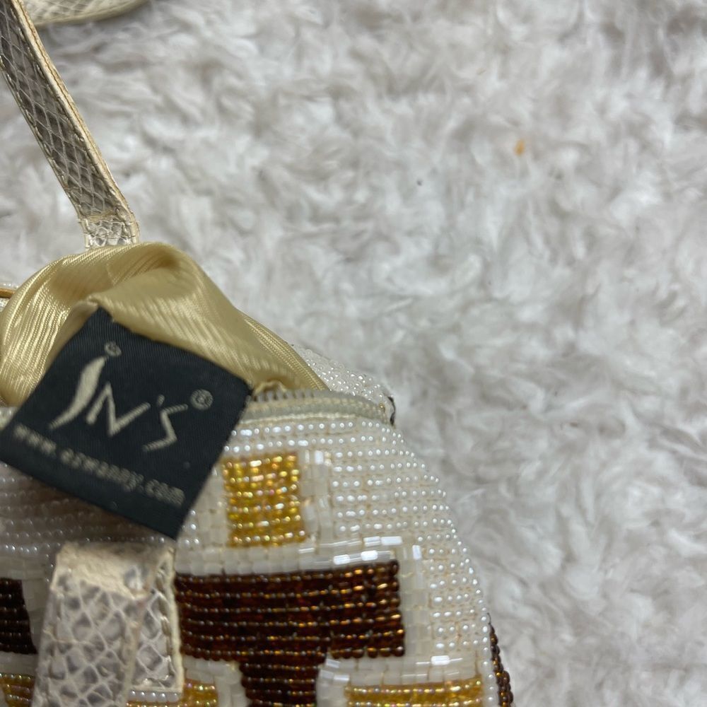 Eswanny beaded Brown,gold &beige satchel faux leather reptile print straps - Picture 14 of 16